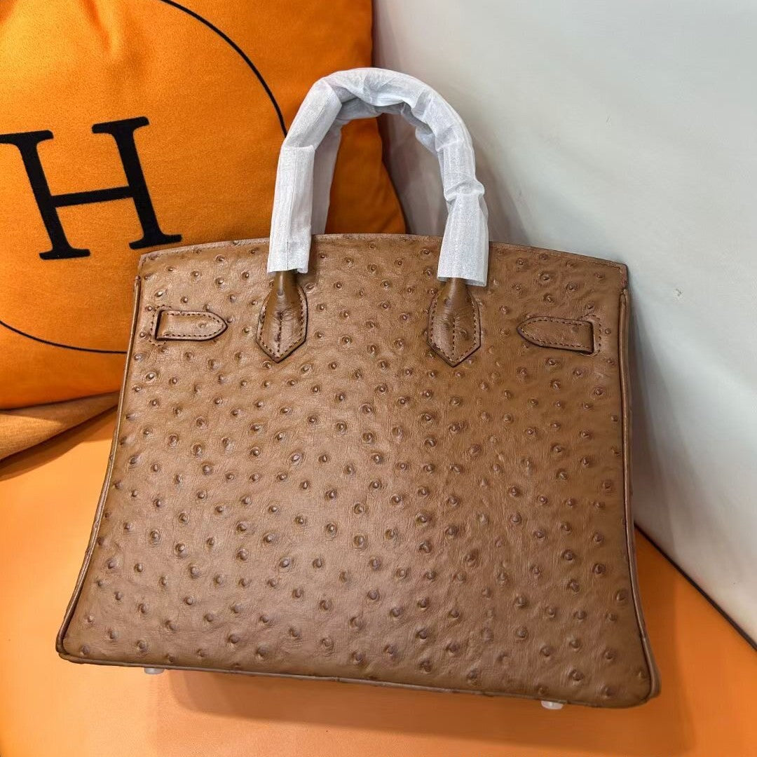 Premium Ostrich-Embossed Birkin-Inspired Tote Bag for Women, Top-Layer Cowhide Leather with Spacious Large Capacity, Casual Top-Handle Handbag for Everyday Style