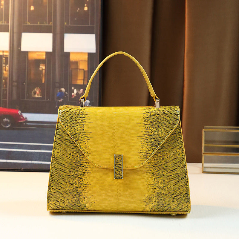Snakeskin Kelly Bag for Women Elegant Top Handle Shoulder Crossbody Handbag, Trendy Exotic Texture Purse with Sophisticated Hardware Accent
