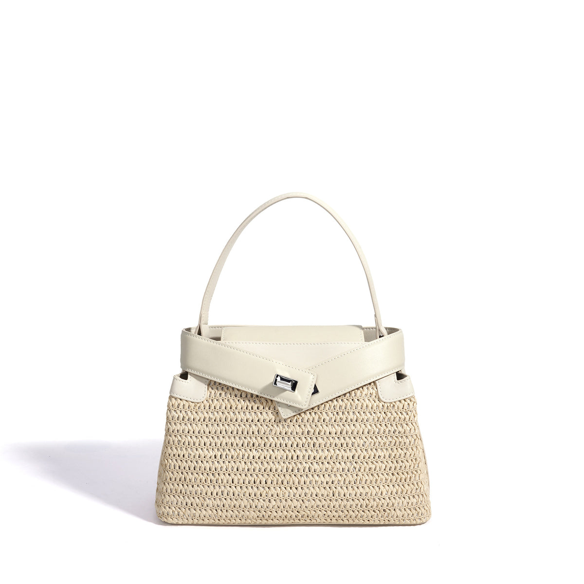 Resort Style Straw Woven Leather Patchwork Bag, Niche Design Shoulder Crossbody Top Handle Purse, Premium Handbag for Women