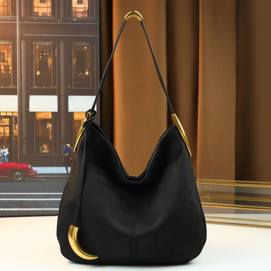 Maillard Style Bucket Bag for Women Large Capacity Fall Shoulder Handbag, Elegant Solid Color Purse for Everyday Going-Out