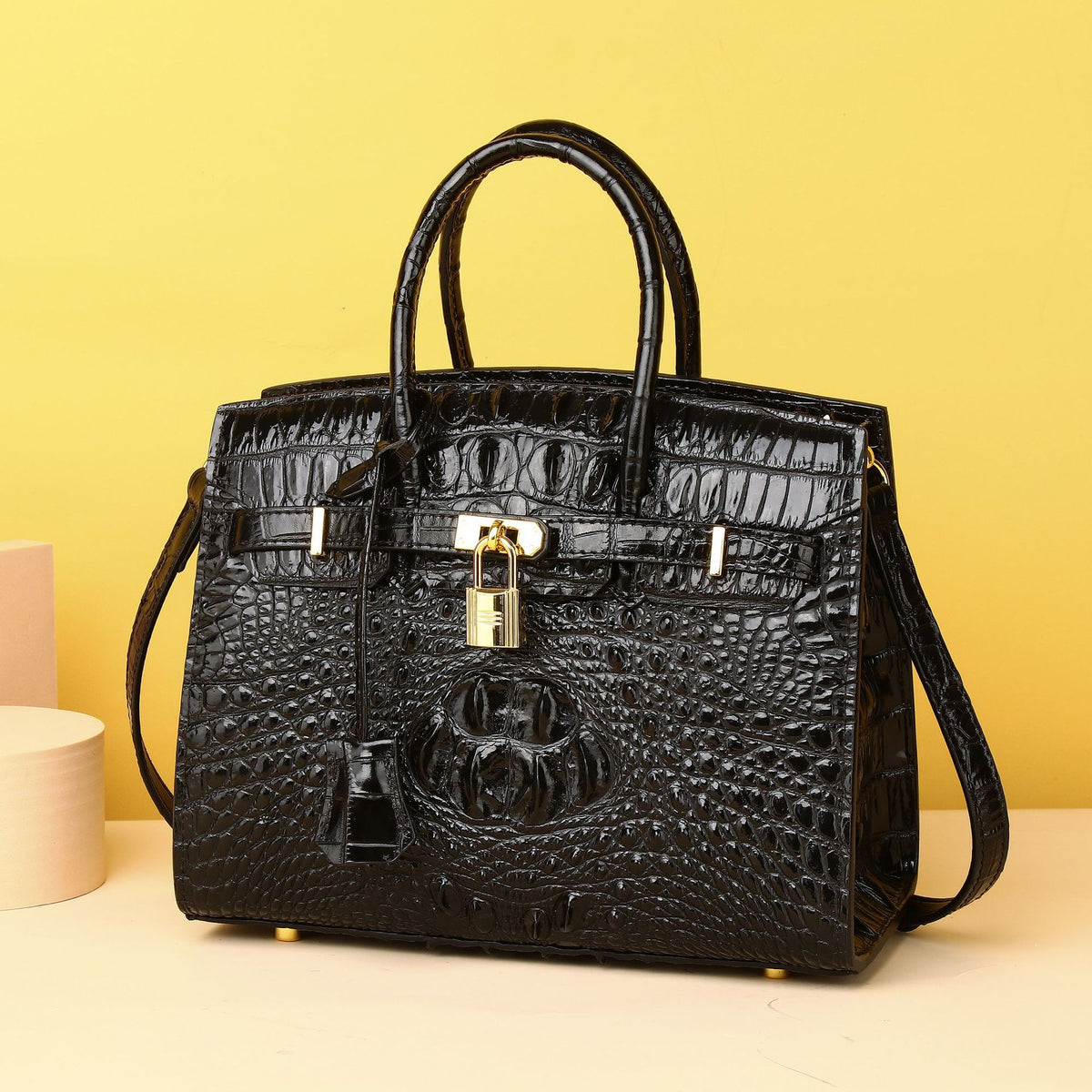 Chic Croc-Embossed Birkin-Inspired Tote Bag for Women, Large Capacity Wristlet Handbag with Versatile Classic Design, Perfect Everyday Purse