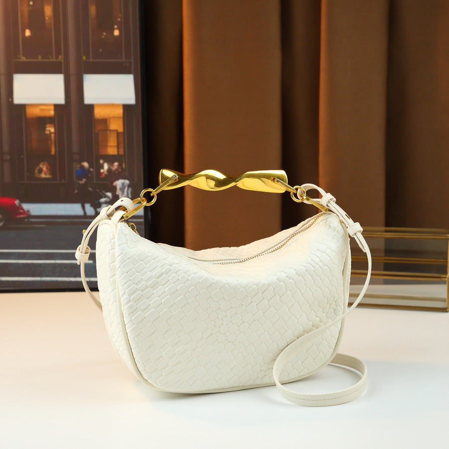 Woven Dumpling Bag for Women with Wave Handle Shoulder Crossbody Handbag, Creative Versatile Purse with Minimalist Style