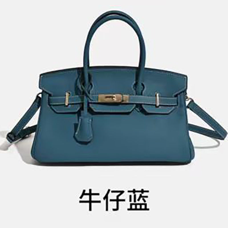 Chic Color-Blocked Birkin-Inspired Tote Bag for Women, Premium Top-Layer Cowhide Leather with Horizontal Design, Versatile Top-Handle Shoulder Crossbody Handbag for Commute & Everyday Style