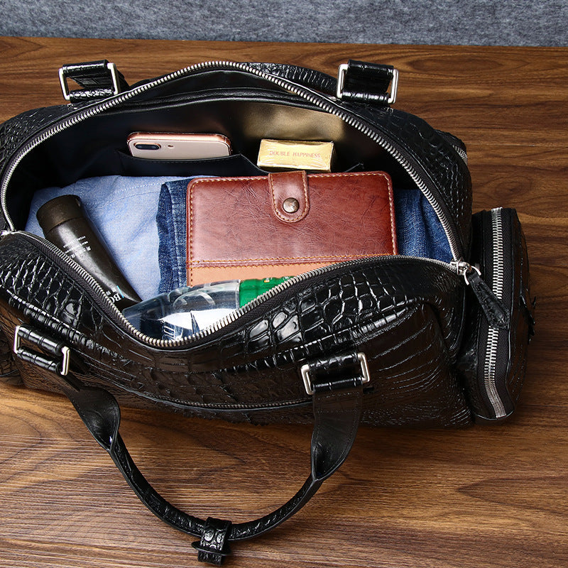 New Arrival Croc-Effect Travel Duffel Bag for Men, A High-End Large Capacity Top-Handle Crossbody Luggage Perfect for Business Trips & Travel
