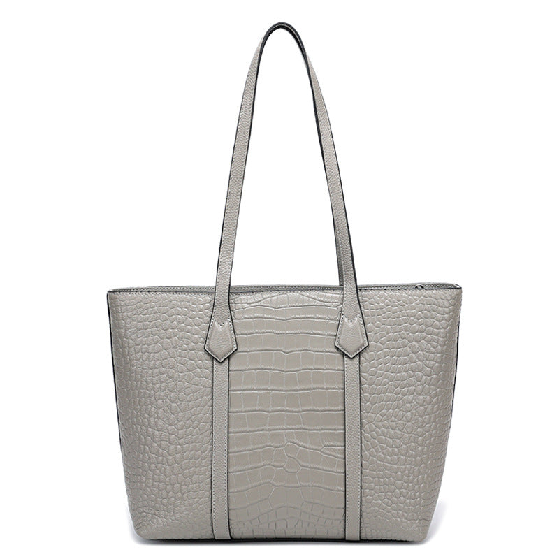 New Arrival Croc-Effect Genuine Leather Tote Bag for Women, A Large Capacity Versatile Commuter Shoulder Handbag with Premium Design
