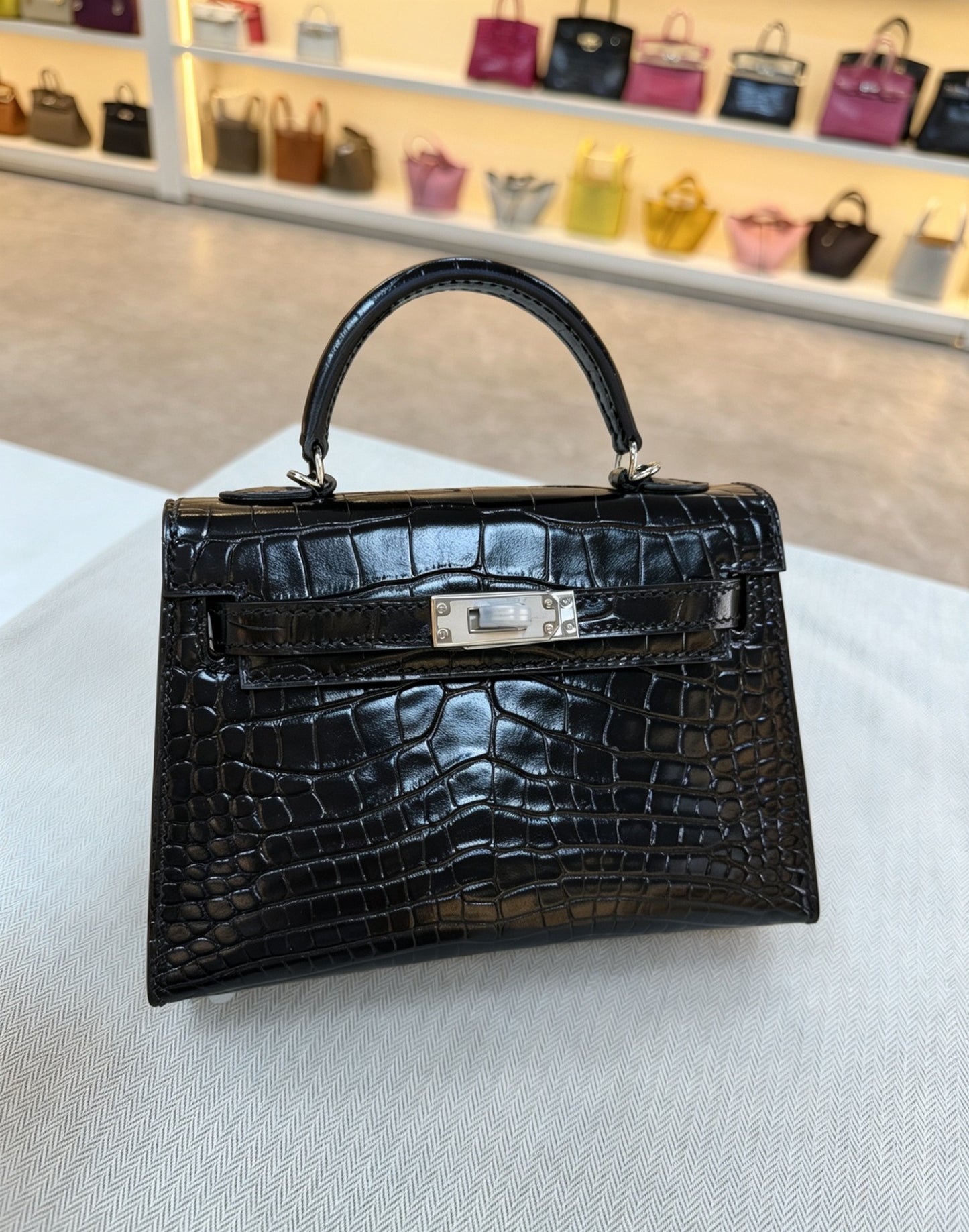 Premium Mini Kelly-Inspired Fully Hand-Stitched Croc-Effect Leather Bag for Women, Stainless Steel Hardware Top-Handle Crossbody Purse, A High-Quality Alternative to Designer Styles