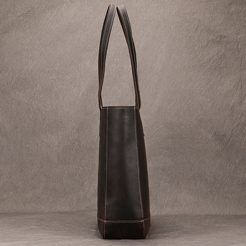 New Vintage Cowhide Mother-Child Tote Bag, Large Capacity Commute Top Handle Handbag, Versatile Shoulder Crossbody Bag for Men and Women