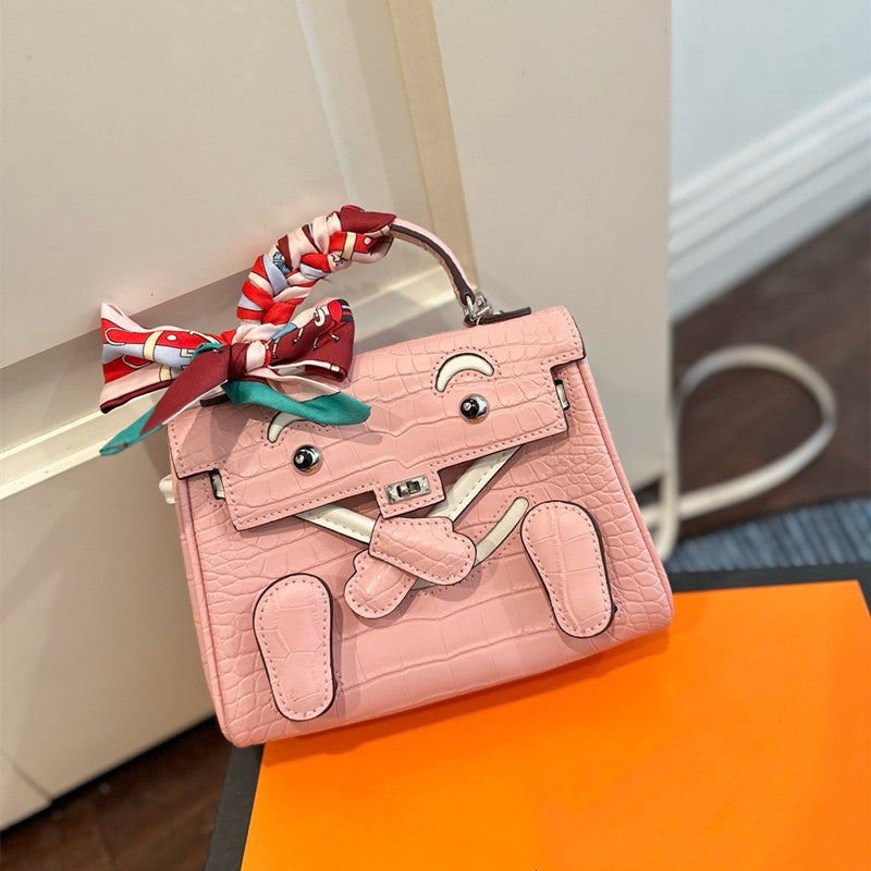 New Arrival Croc-Effect Bow Kelly-Inspired Handbag for Women, A Cute Large Capacity Shoulder Crossbody Top-Handle Bag with Trendy Design, Perfect Everyday Purse