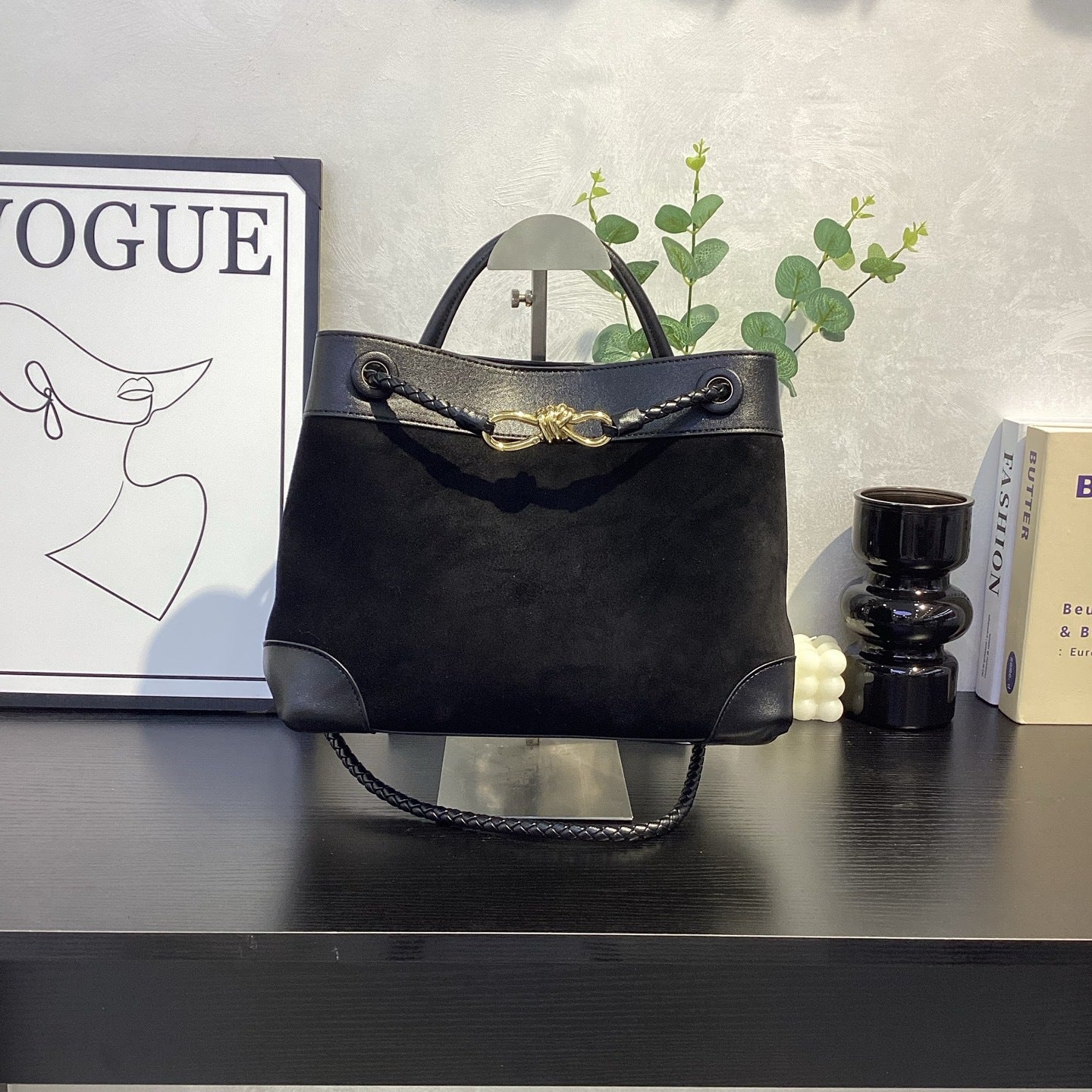Suede Leather Woven Rope-Knot Handbag, Simple Elegant Shoulder & Crossbody Commuter Bag for Women