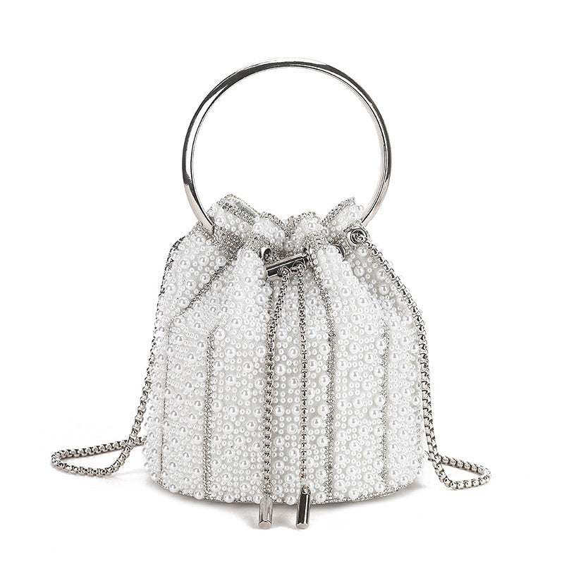 New Evening Bag Rhinestone Tassel Bucket Bag for Women, Crystal-Studded Top-Handle Chain Purse, Sparkly Shoulder Crossbody Handbag with Full Diamond Look