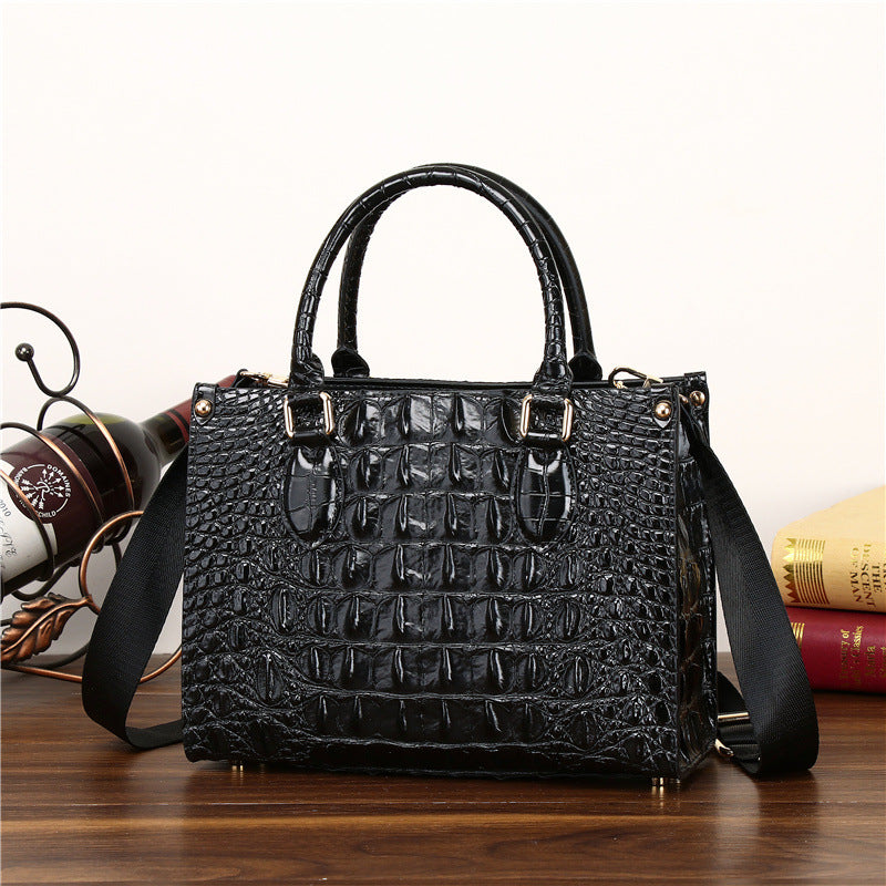 Genuine Leather Couple Tote Bag with Coin Purse, Crocodile Embossed Large Capacity Business Shoulder Handbag for Men and Women