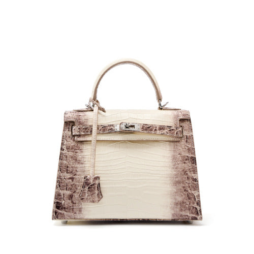 New Arrival Kelly-Inspired Croc-Effect Genuine Leather Bag for Women, A Premium Top-Layer Cowhide Crossbody Shoulder Top-Handle Handbag, Perfect Gift Choice