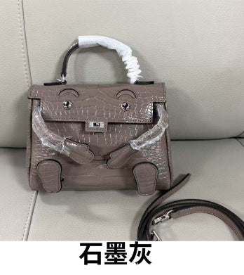 New Arrival Cute Smiley Face Kelly-Inspired Bag for Women, A Trendy Textured Top-Handle Shoulder Crossbody Handbag with Croc-Effect Finish & Versatile Style