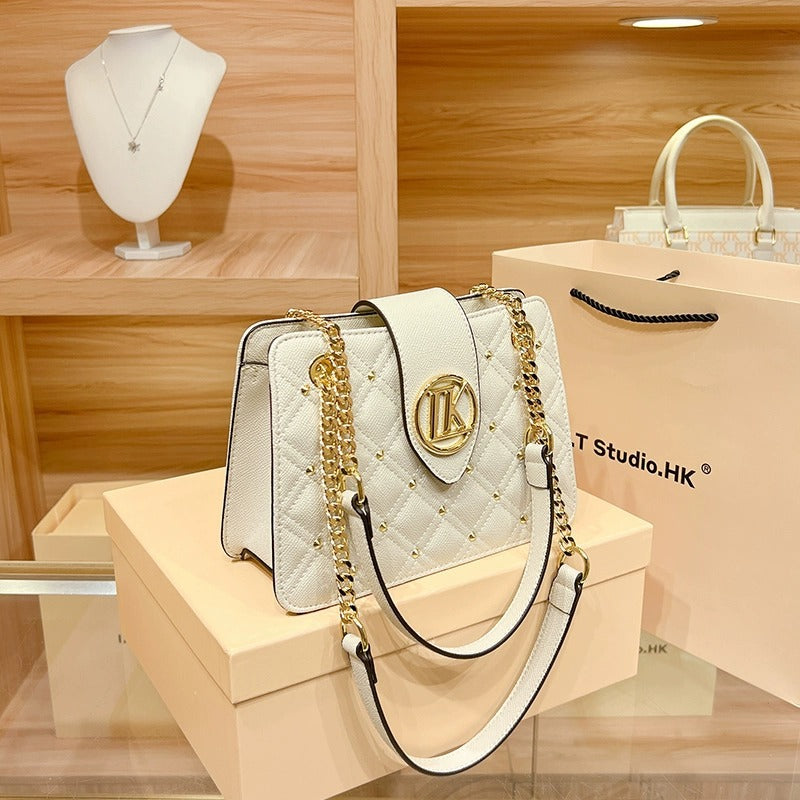 Genuine Leather Quilted Chain Bag for Women, New Trendy Versatile Shoulder Underarm Small Purse, Casual Minimalist Handbag for Ladies