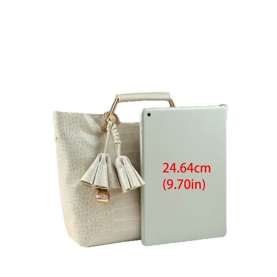 Chic Korean Style Croc-Effect Bucket Bag for Women, A Large Capacity Top-Handle Shoulder Crossbody Handbag with Versatile Commuter Design, Perfect Everyday Purse