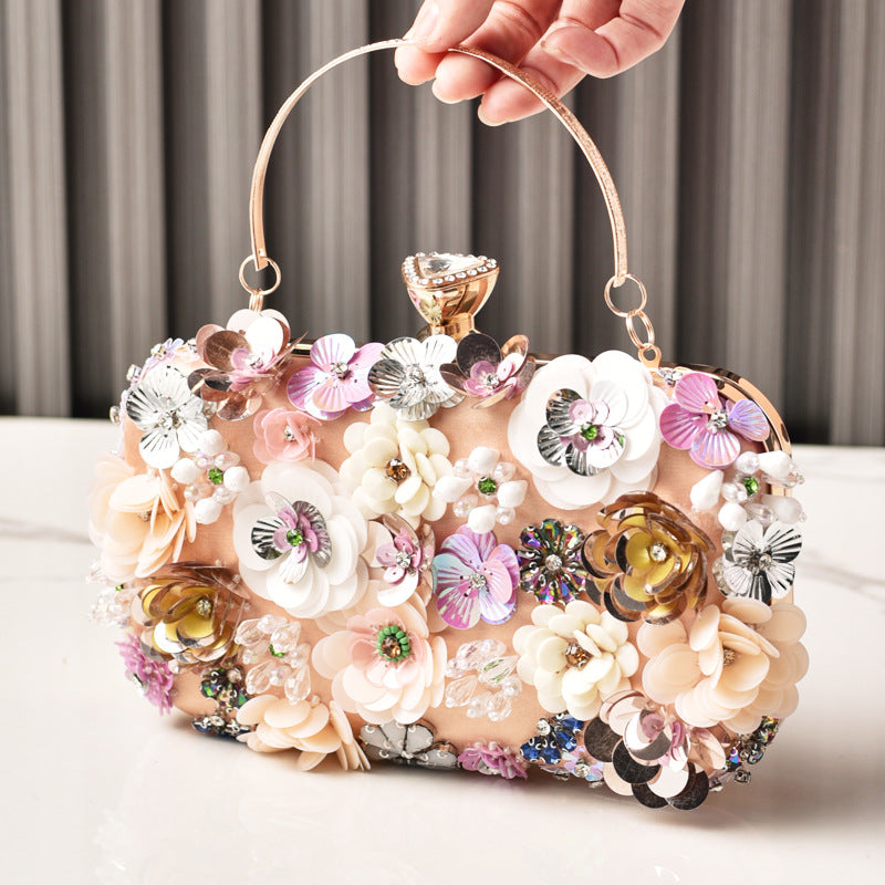 Exquisite Hand-Embroidered Floral Sequin Evening Bag for Women, A Vintage Top-Handle Banquet Purse Perfect for Formal Dresses & Special Occasions