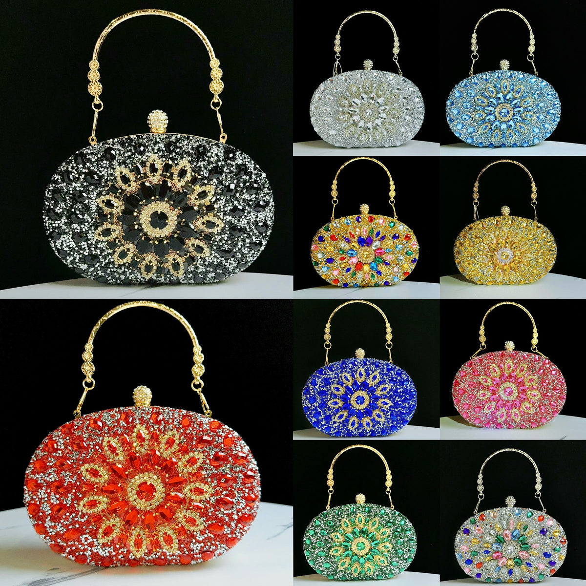 Dazzling Rhinestone Sunflower Egg-Shaped Clutch for Women, A Full Crystal Small Crossbody Bag Perfect for Cheongsam Formal Dresses Banquets & Special Occasions