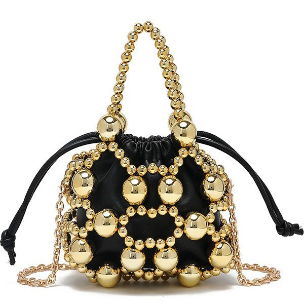 Cross-border new niche design exquisite hollow metal beaded woven bag 2025 new sense portable oblique span bag