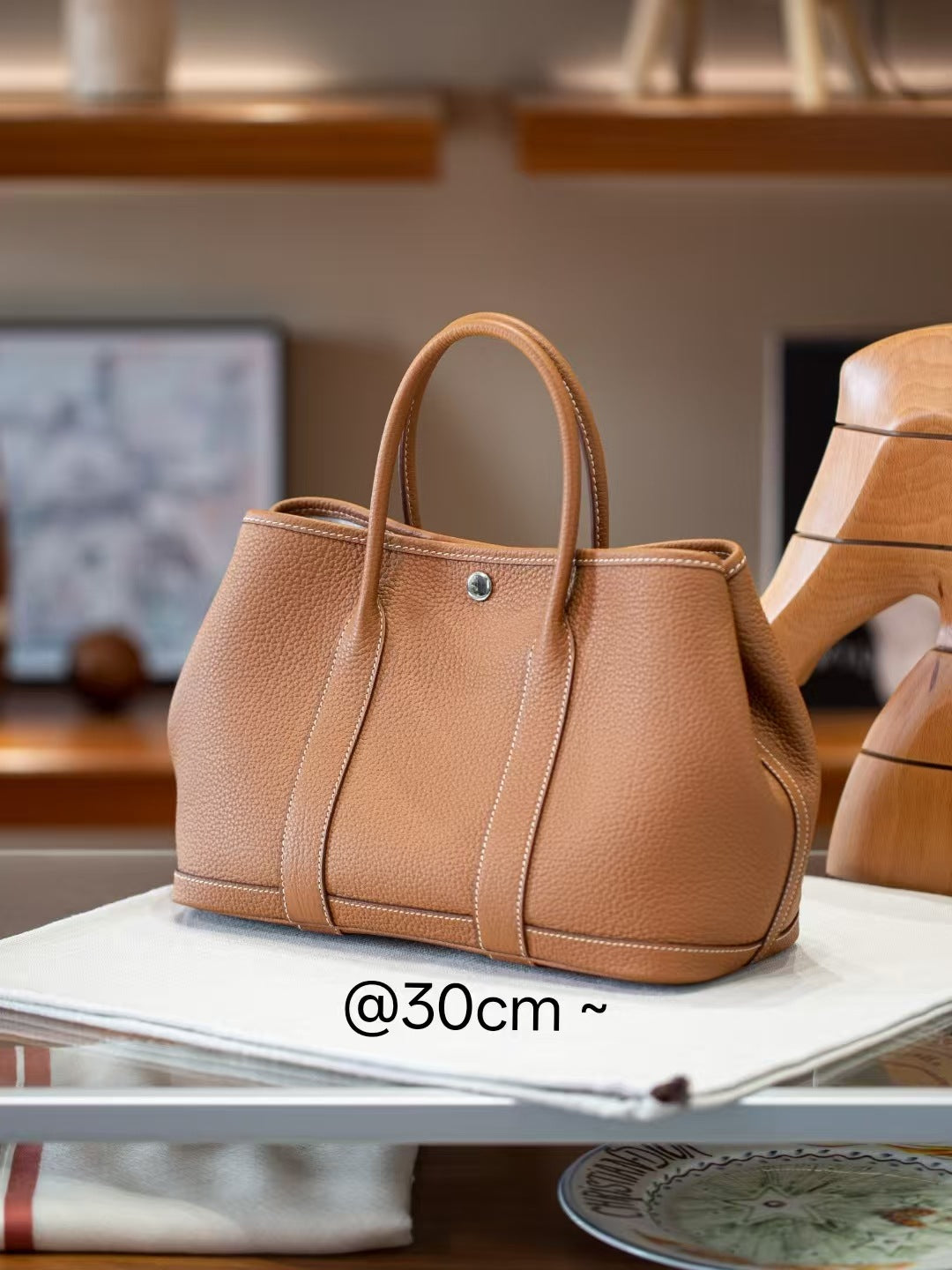 Genuine Togo Leather Garden Tote Bag for Women, New Spring Fashionable Small Top Handle Handbag, Hermès-Style Trendy Purse for Ladies