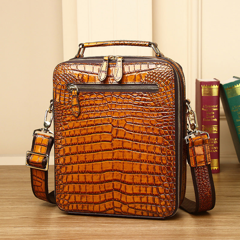 New Arrival Croc-Effect Business Briefcase Bag for Men, A Large Capacity Top-Handle Box Tote with Vertical Shoulder Crossbody Design, Perfect for Work & Travel