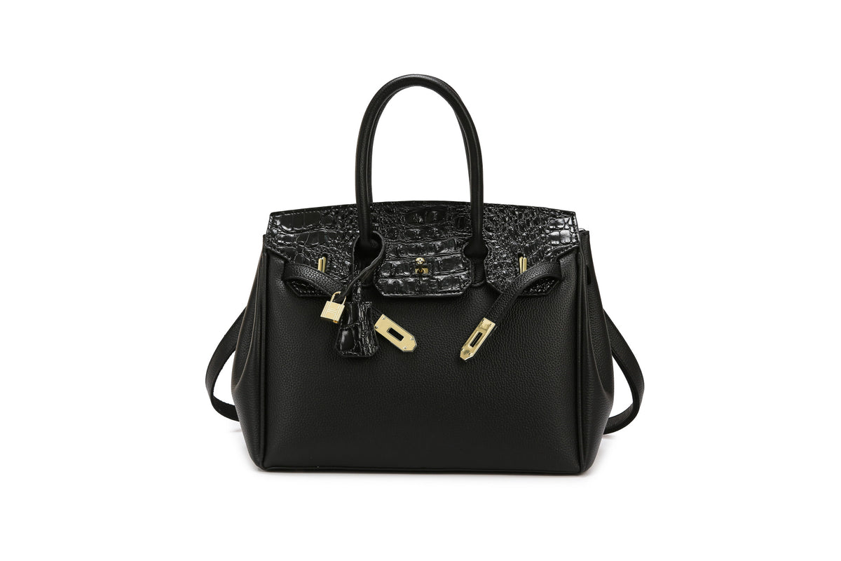 New Arrival Croc-Embossed Birkin-Inspired Tote Bag for Women, Spliced Leather Design with Versatile Top-Handle Shoulder Carry, Ideal Commuter Handbag for Work & Everyday