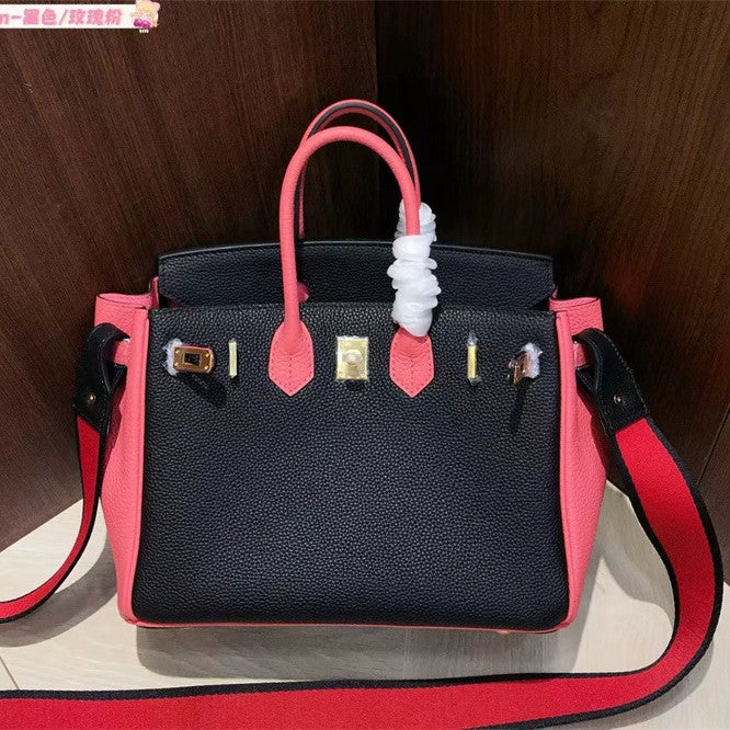 New Spring/Summer Birkin-Inspired Tri-Color Handbag for Women, Premium Top-Layer TC Cowhide Leather with Trendy Design, Versatile Shoulder Crossbody Tote for Everyday Style