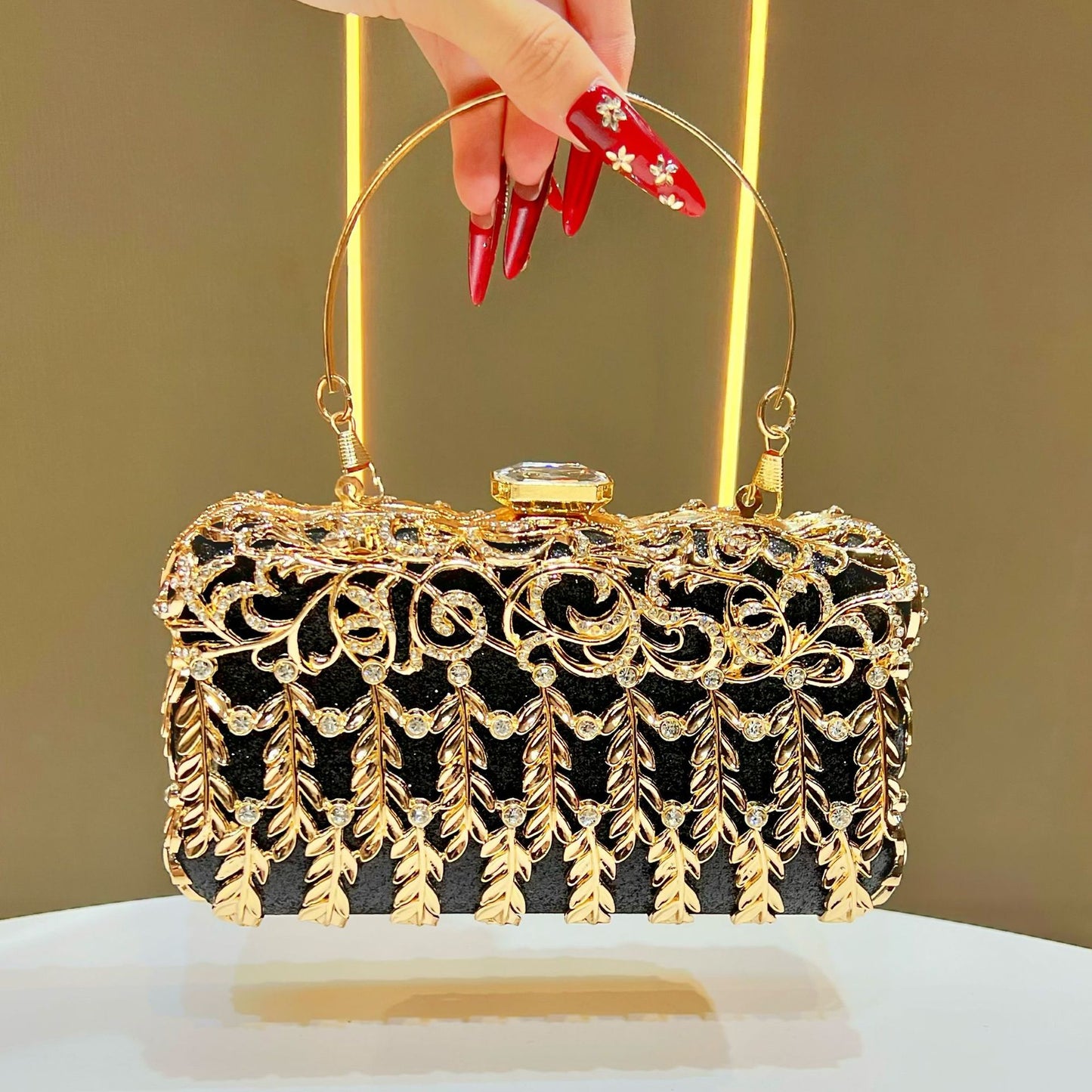 Women's Rhinestone-Embellished Luxury Evening Bag, Premium Top-Handle Banquet Purse for Formal Dress Bridesmaid, Sparkly Handbag