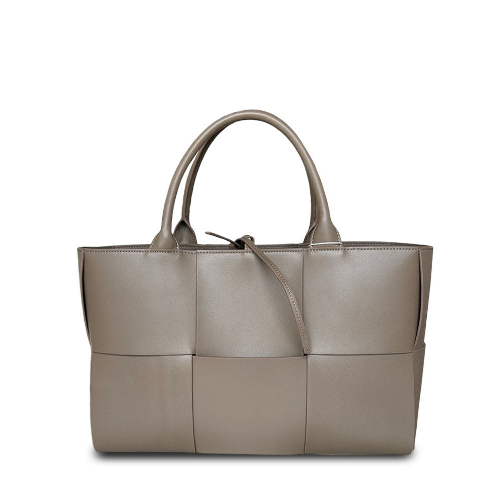 Extra-Large Genuine Leather Woven Tote, Trendy Six-Grid Underarm Bag, Commuter Shoulder & Crossbody Bag for Women