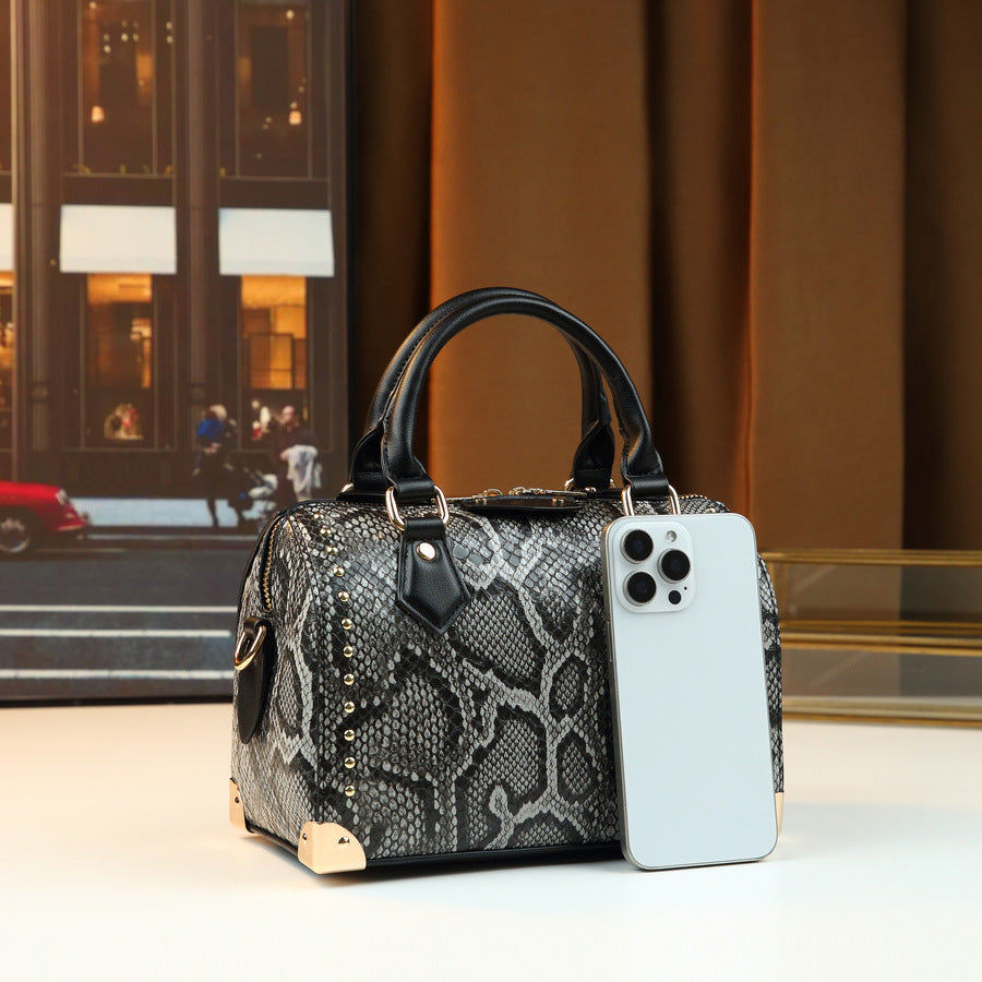 Snakeskin Embossed Pillow Bag for Women Light Luxury Shoulder Crossbody Handbag, Versatile Trendy Purse with Exotic Textured Finish