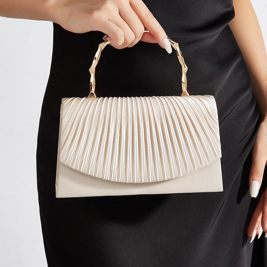 Luxury Satin Pleated Flap Handbag for Women, New Top Handle Chain Shoulder Crossbody Purse, High-End Fashionable Evening Bag for Ladies