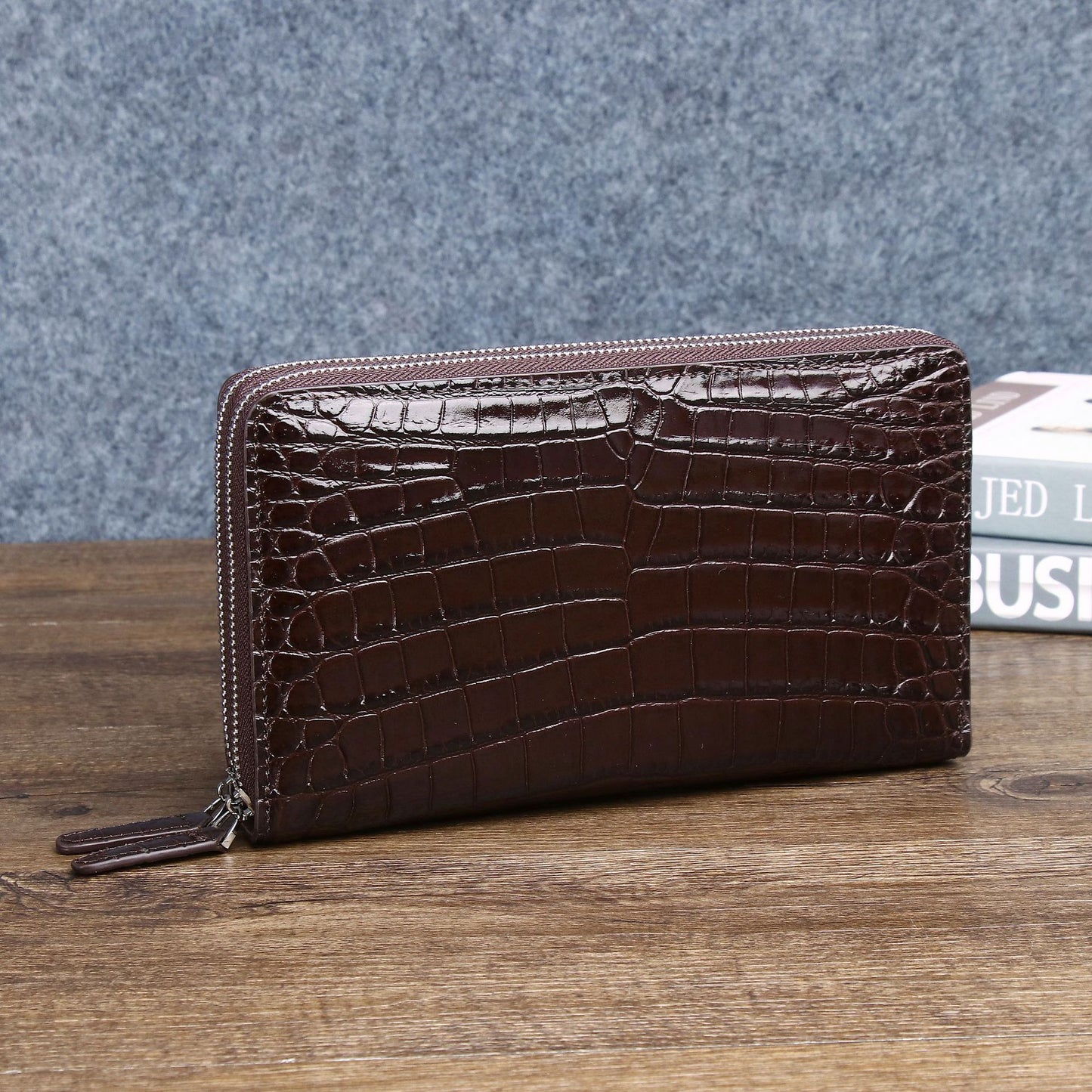 New Arrival Croc-Effect Double-Zip Large Clutch for Men, A Classic Handheld Wallet with Multiple Card Slots & Spacious Design, Perfect for Business & Daily Use