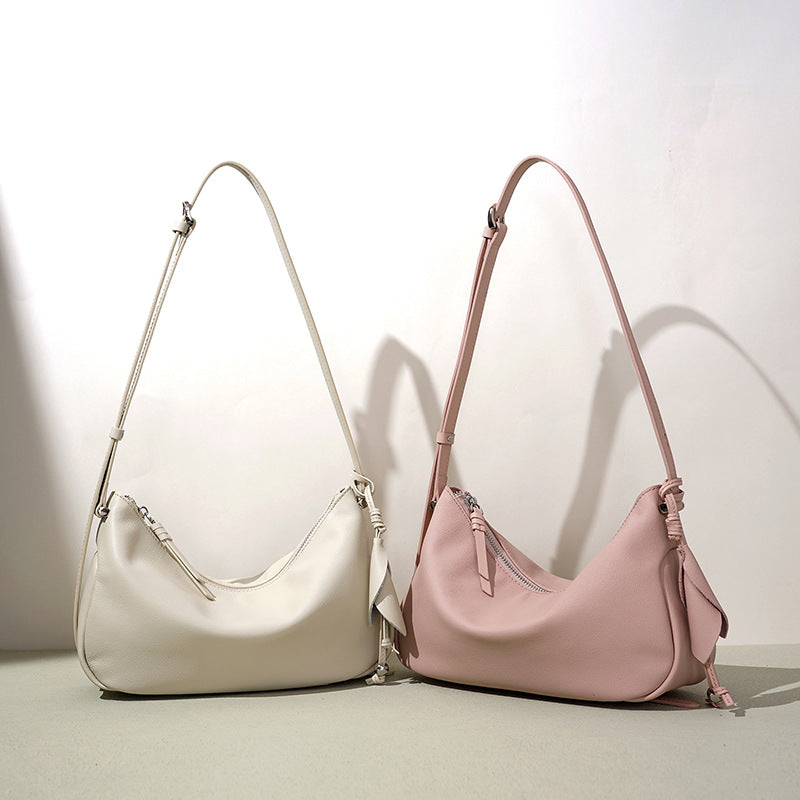 Soft Leather Light Luxury Slouchy Underarm Bag, Minimalist Commute Shoulder Crossbody Purse, Niche Design Versatile Handbag for Women