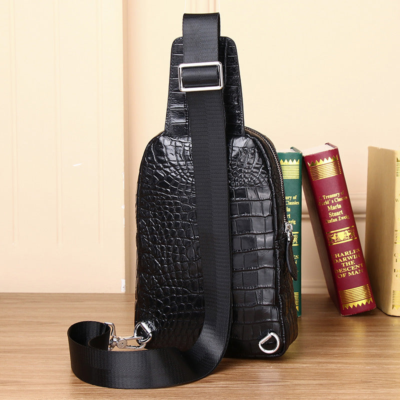 New Arrival Croc-Effect Genuine Leather Chest Bag for Men, A Multi-Functional Crossbody Shoulder Business Bag with Trendy Claw Design, Perfect for Travel & Daily Use