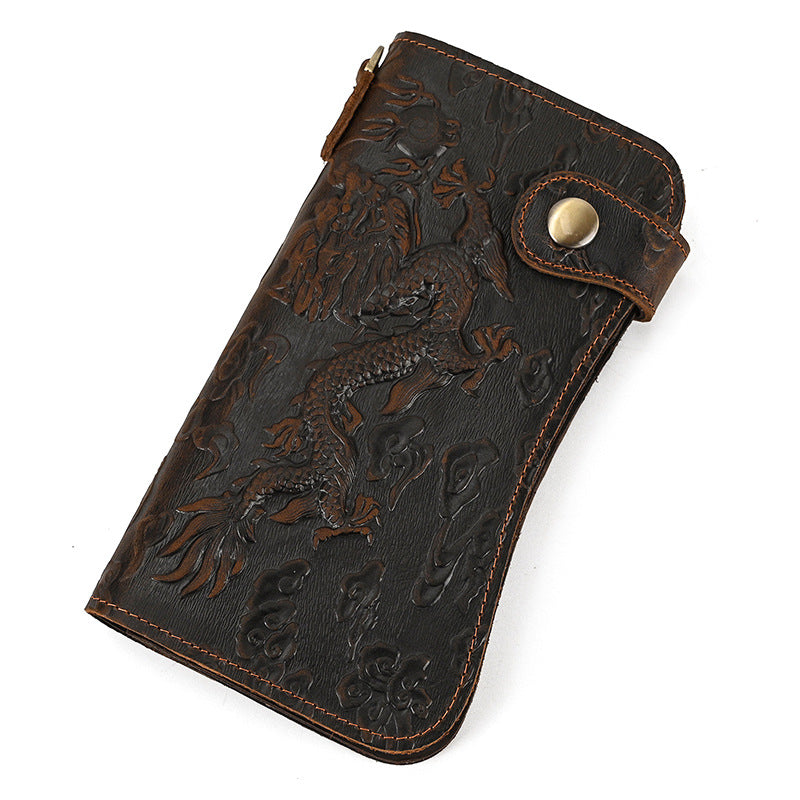 Crazy Horse Leather RFID Blocking Long Wallet for Men, Anti-Theft Chain Clutch, Secure Card Holder Money Bag for Gentlemen