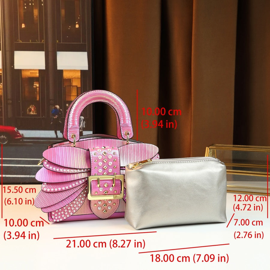 Pearl Stud Wing Boston Bag for Women Gradient Color Shoulder Crossbody Handbag, Trendy Chain Purse with Dragonfly Hardware Accent
