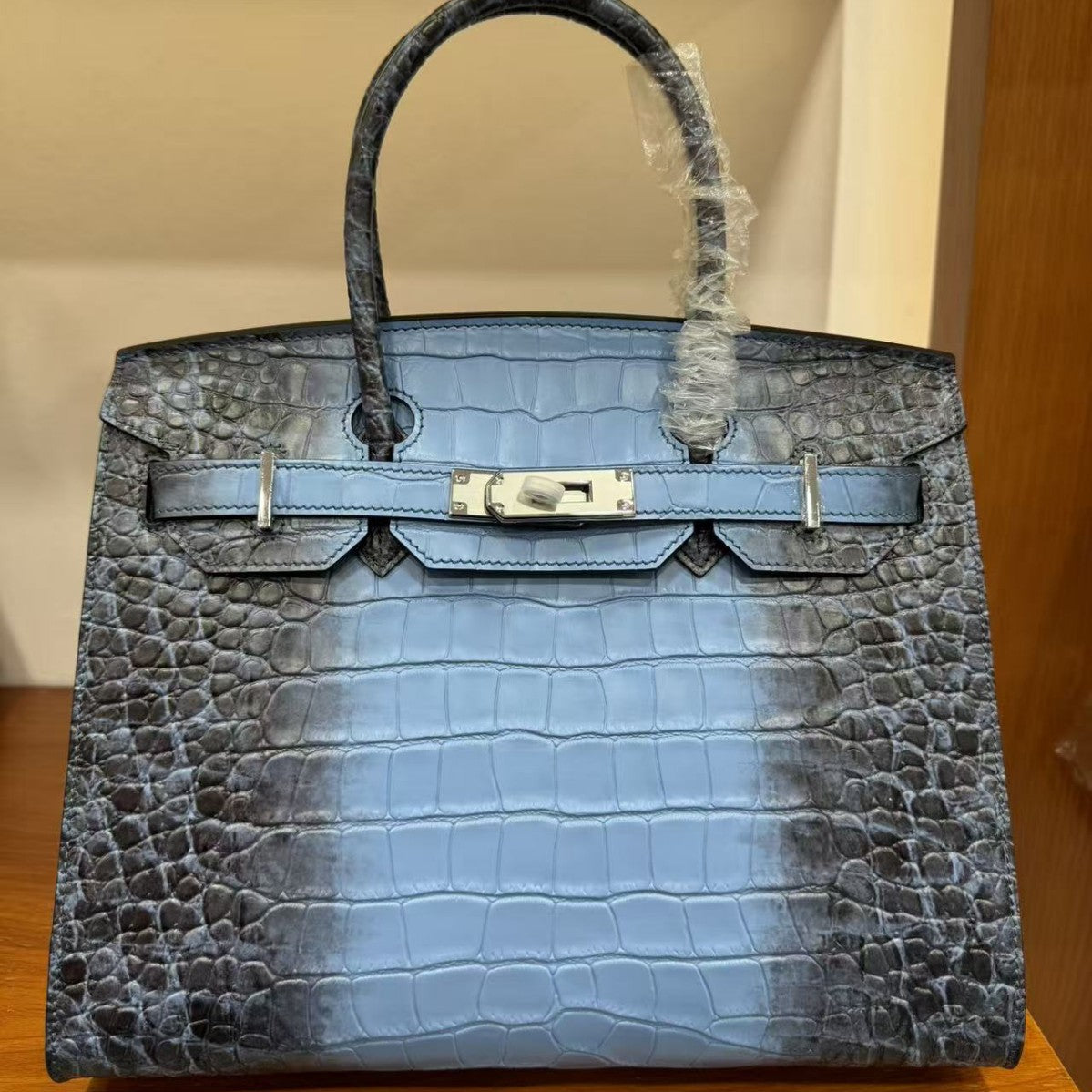 Women's Crocodile-Embossed Leather Birkin-Style Tote Bag 30cm, Hermès-Inspired Top-Handle Handbag with External Stitching, Genuine Top-Layer Cowhide Purse with Steel Hardware, Luxe Everyday Carryall Satchel