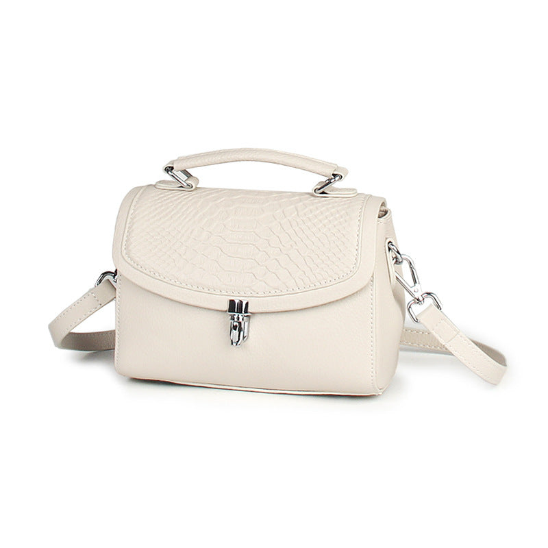 New Arrival Croc-Effect Genuine Leather Small Square Bag for Women, A Premium Top-Layer Cowhide Top-Handle Handbag with Versatile Trendy Design, Perfect Everyday Purse
