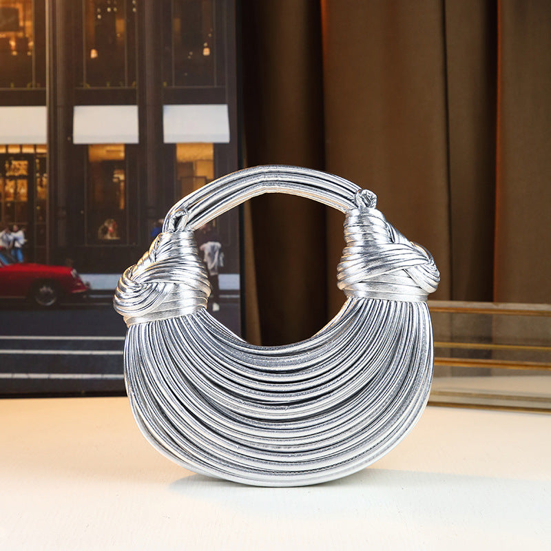 New Arrival Glossy Hand-Woven Knot Bag for Women, A Cloud Dumpling Clutch with Rope Detail & Trendy Design, Perfect for Everyday Style
