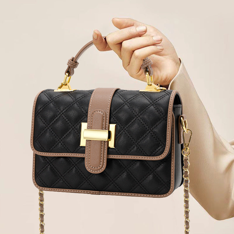 New Quilted Chain Bag in Genuine Leather, Versatile Shoulder Crossbody Top Handle Purse, Fashionable Textured Handbag for Women