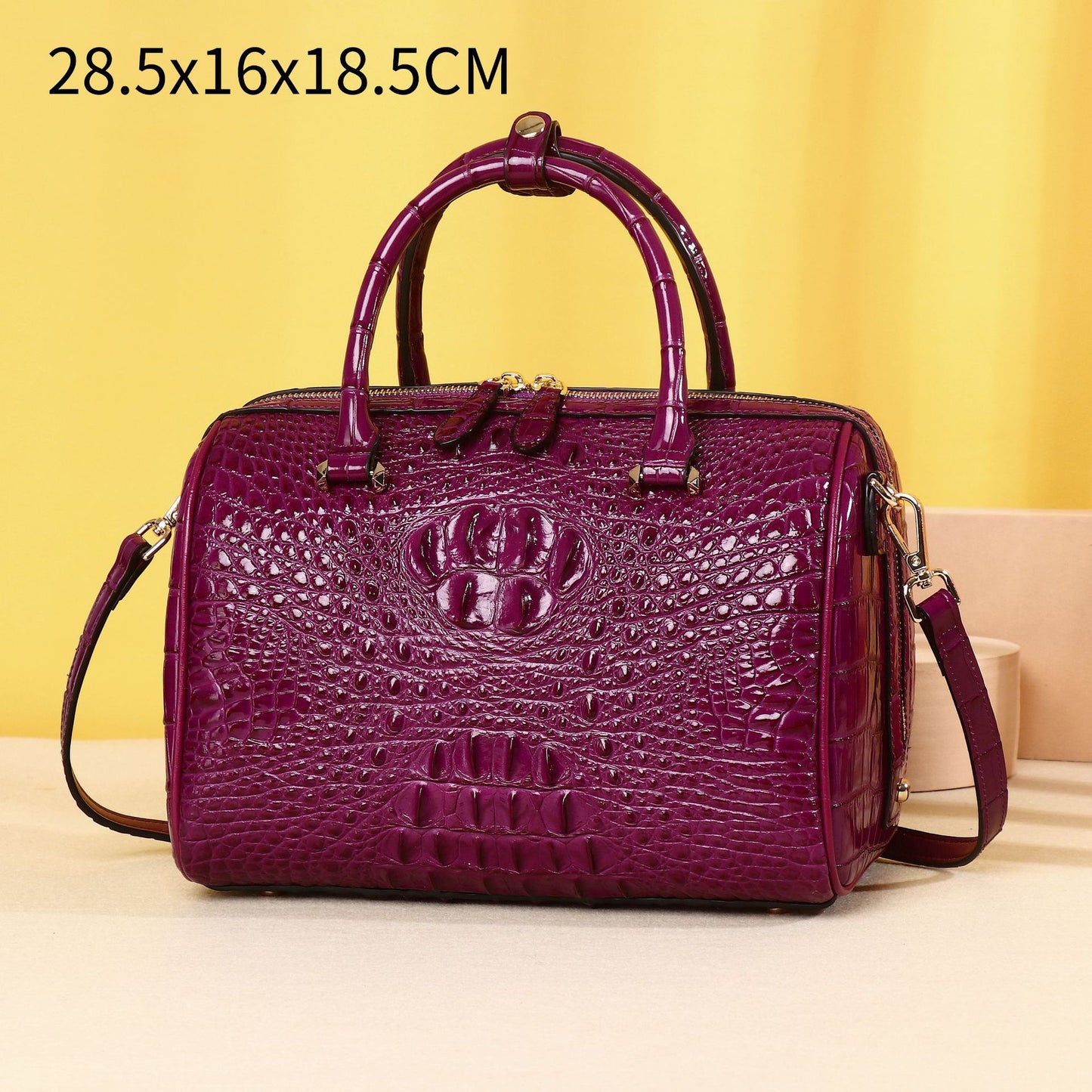 New Arrival Croc-Effect Pillow Boston Bag for Women, A High-End Top-Handle Crossbody Shoulder Handbag with Classic Design