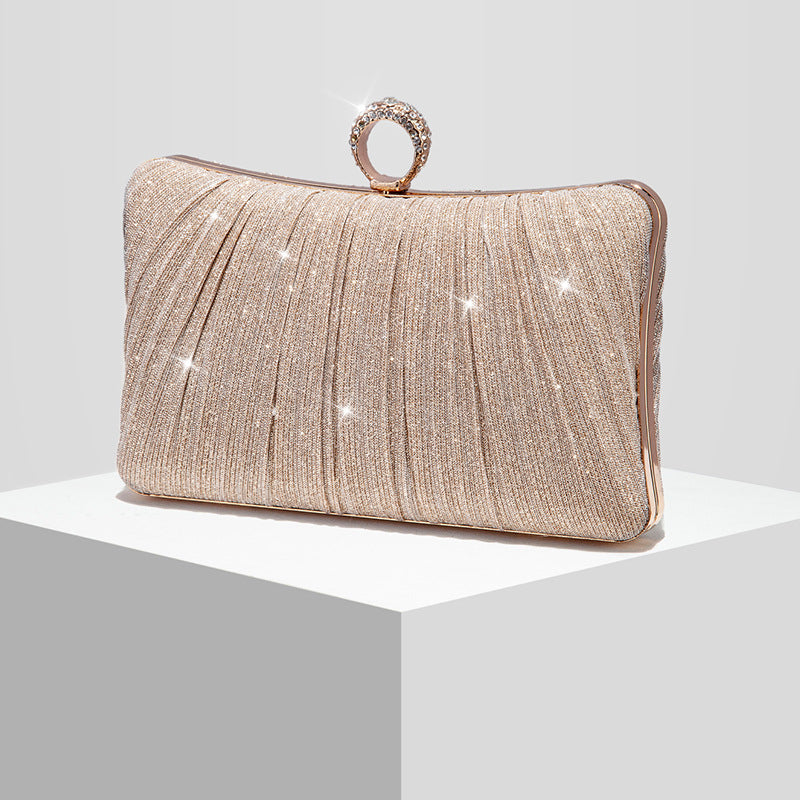Pleated Rhinestone Evening Clutch for Women, New Sparkly Large Pillow Wedding Banquet Gown Envelope Bag, Elegant Formal Handbag for Ladies