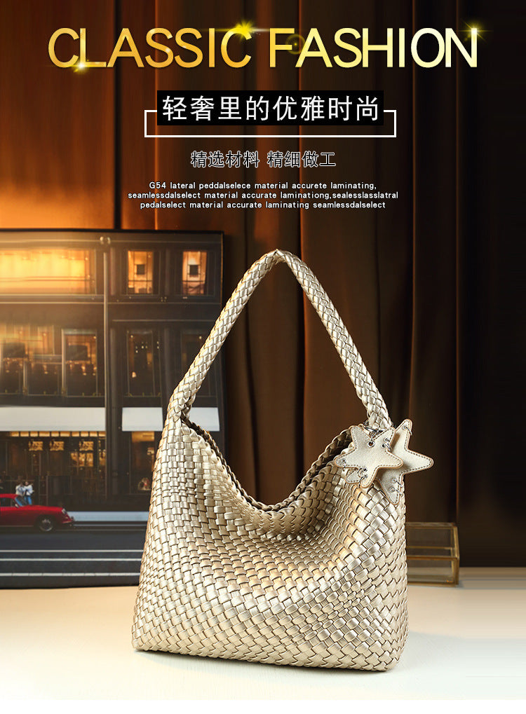 Star Handwoven Bucket Tote Bag for Women Large Capacity Casual Slouchy Shoulder Underarm Handbag with Premium Textured Design
