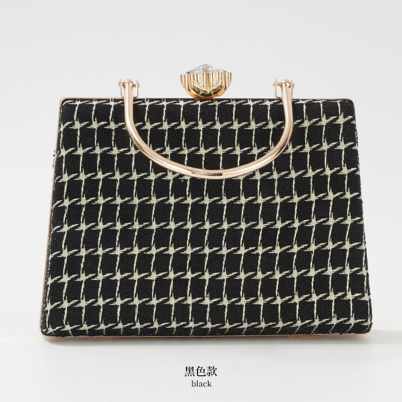 Elegant Winter Tweed Chanel-Style Evening Bag for Women, A Premium Top-Handle Banquet Handbag with Classic Versatile Design, Perfect for Special Occasions