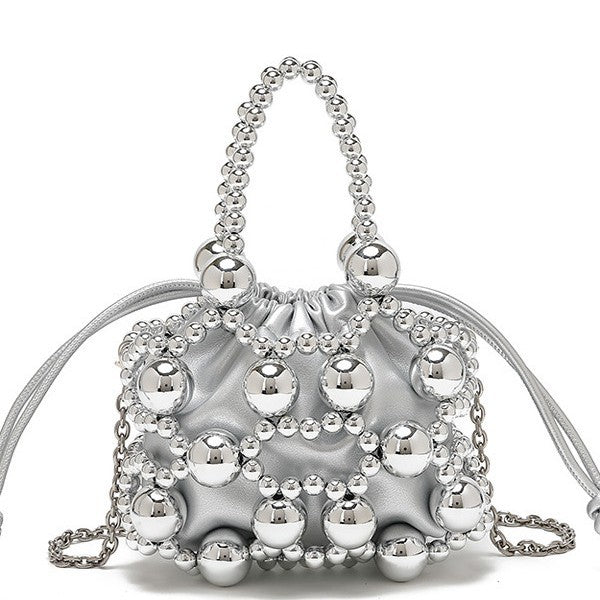 Cross-border new niche design exquisite hollow metal beaded woven bag 2025 new sense portable oblique span bag