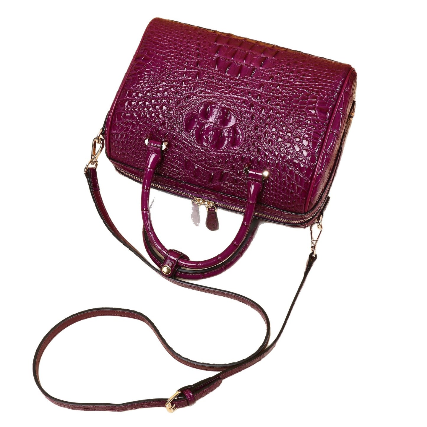 New Arrival Croc-Effect Pillow Boston Bag for Women, A High-End Top-Handle Crossbody Shoulder Handbag with Classic Design