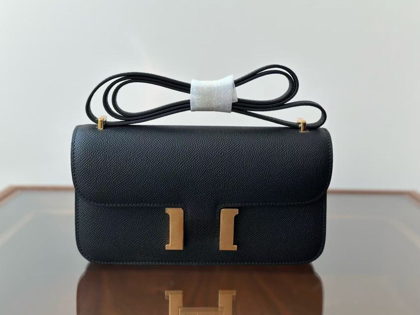 Genuine Epsom Palm Texture Cowhide Constance-Style Bag for Women, New Horizontal Flight Attendant Shoulder Crossbody Purse, Tofu-Shape Handbag for Ladies