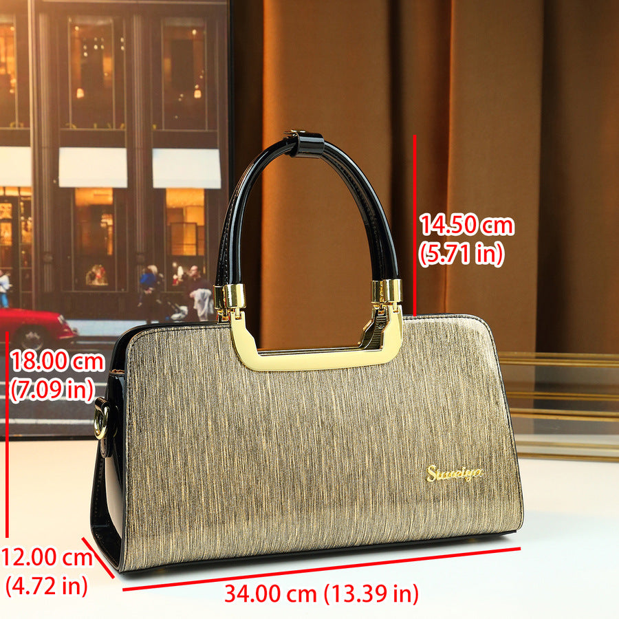 Vintage Gold-Tone Boston Bag for Women Large Capacity Shoulder Handbag, High-Quality Textured Purse with Versatile Travel Style