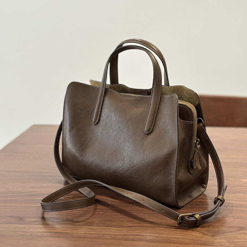 Genuine Top Layer Cowhide Tote Bag for Women, New Spring Casual Versatile Shoulder Crossbody Purse, Small Leather Handbag for Ladies