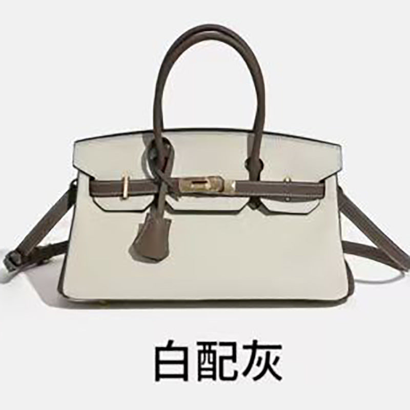 Chic Color-Blocked Birkin-Inspired Tote Bag for Women, Premium Top-Layer Cowhide Leather with Horizontal Design, Versatile Top-Handle Shoulder Crossbody Handbag for Commute & Everyday Style