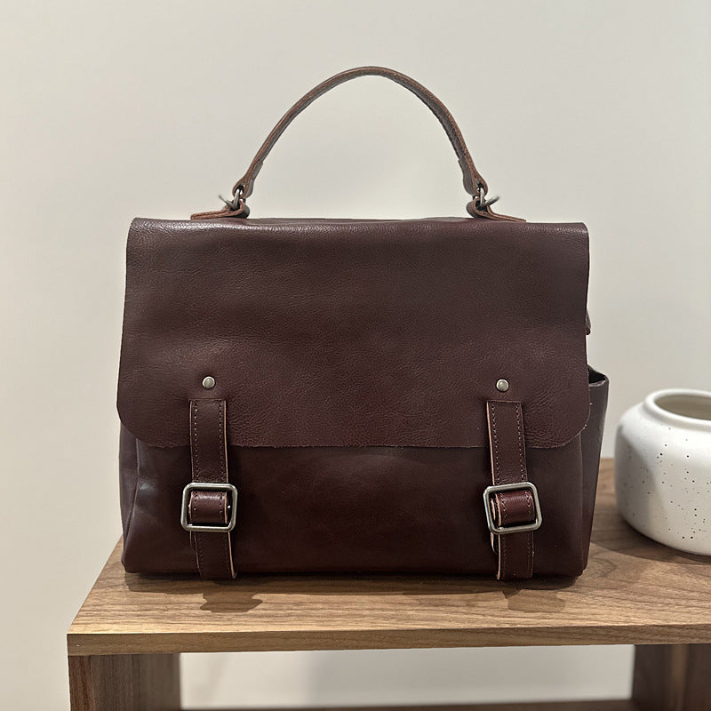 Vegetable-Tanned Leather Backpack for Women, Large Capacity Commute Travel Daypack, Versatile Shoulder Crossbody Top Handle Bag, Casual Everyday Purse for Ladies